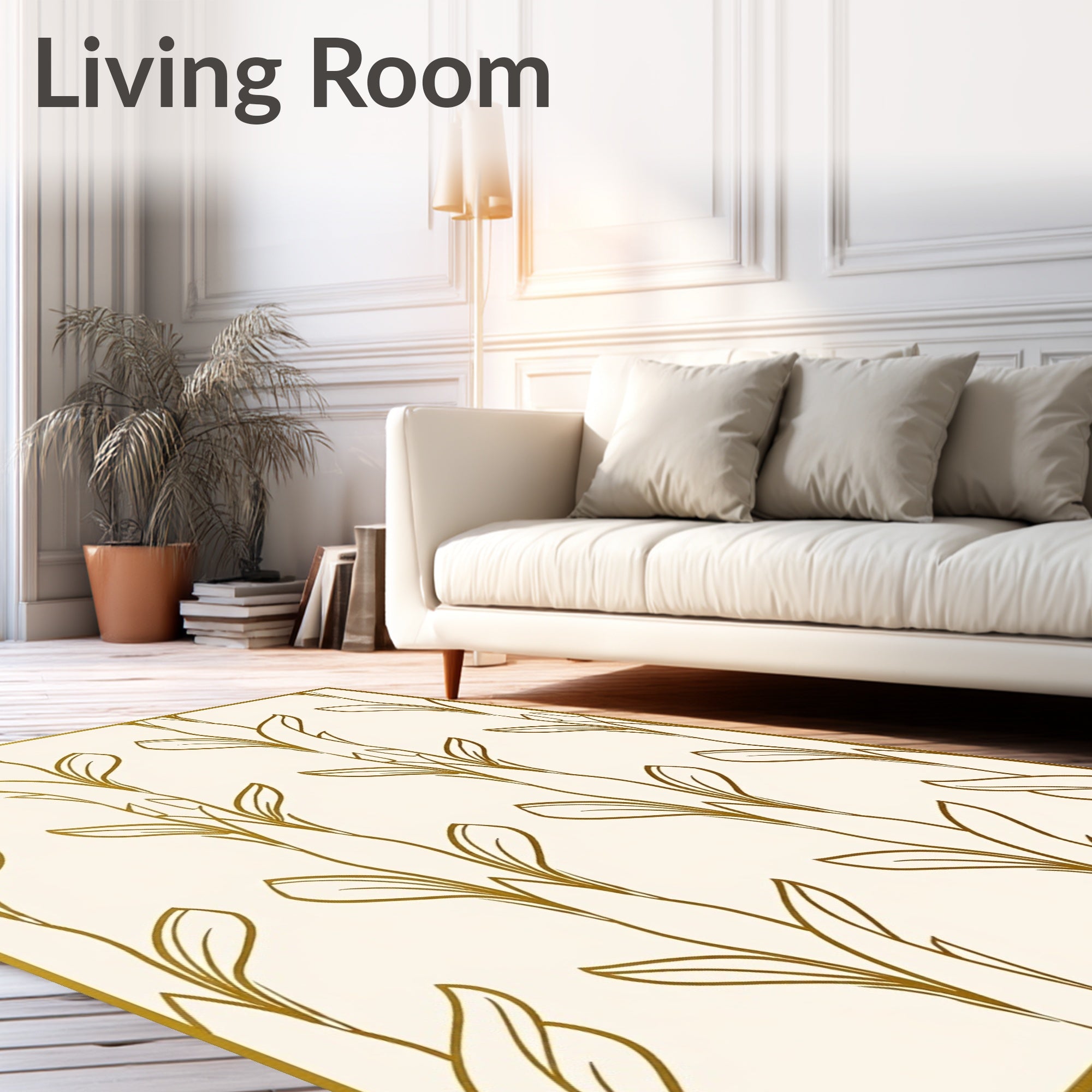 Gold Floral Vine Pattern Rug
