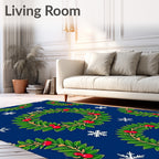 Green Wreaths With Red Berries Snowflake Print Rug