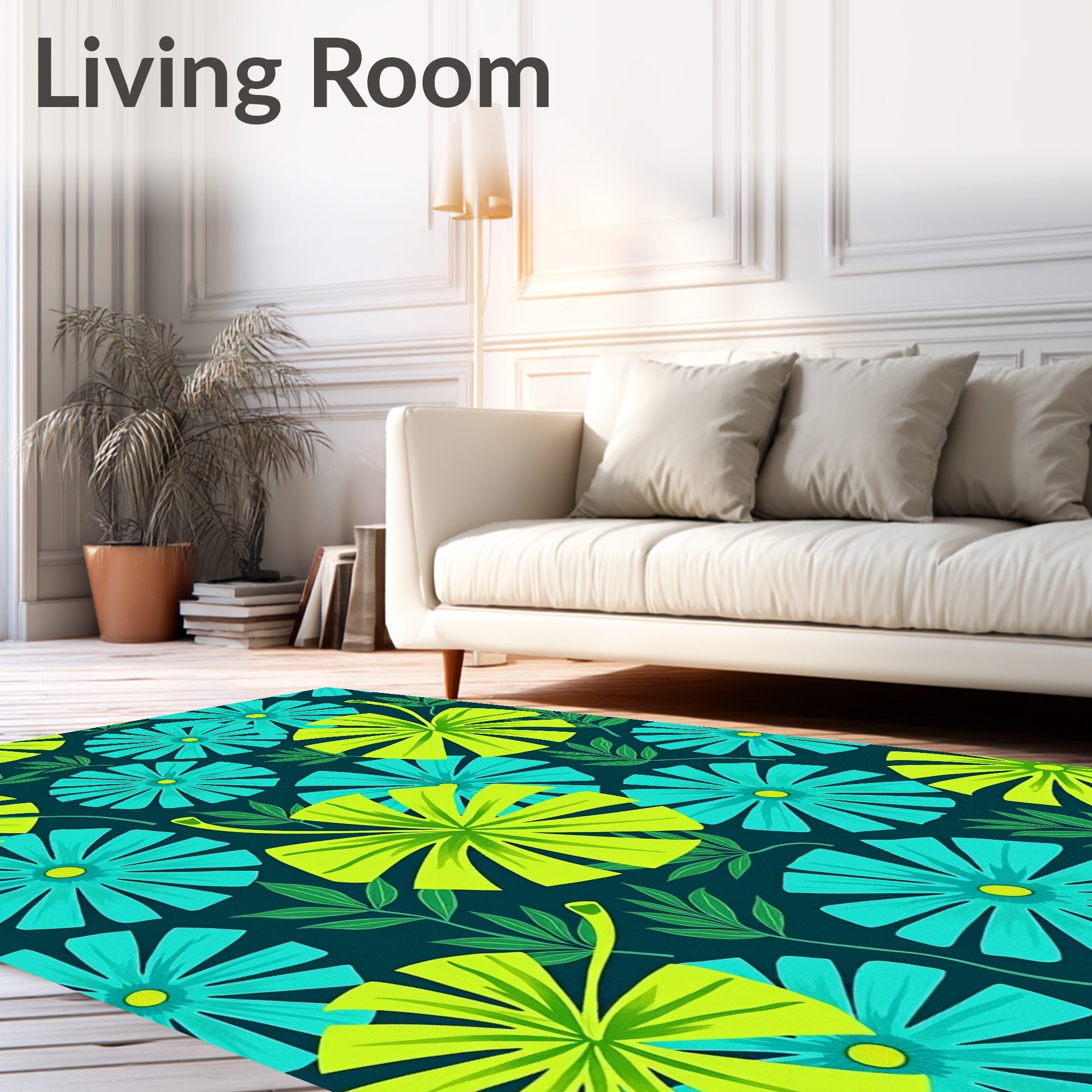 Tropical Teal Yellow Petal Bloom Rug