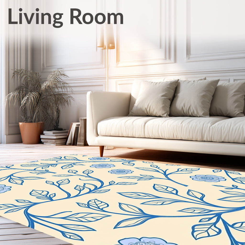Delicate Blue Floral Vine Pattern Rug