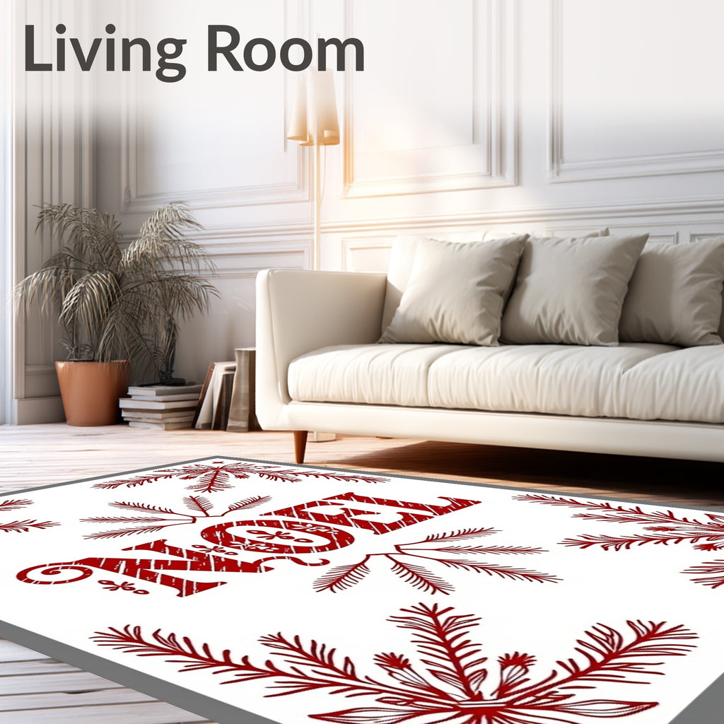 Rustic Red Noel Pine Branch Frame Rug