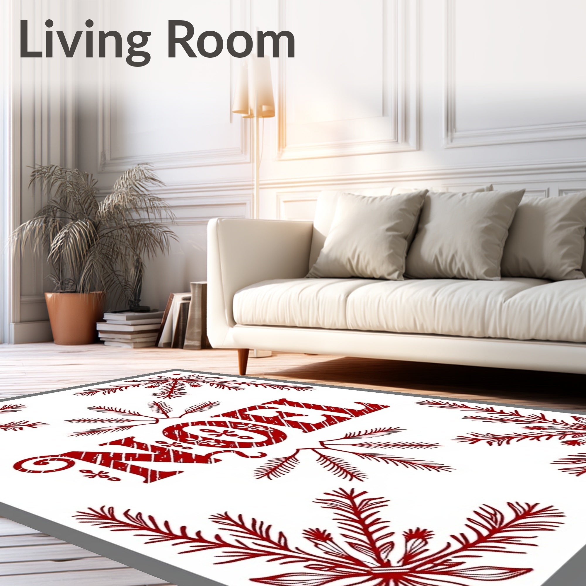 Rustic Red Noel Pine Branch Frame Rug