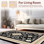 Classic Black Gold Floral Pattern Rug