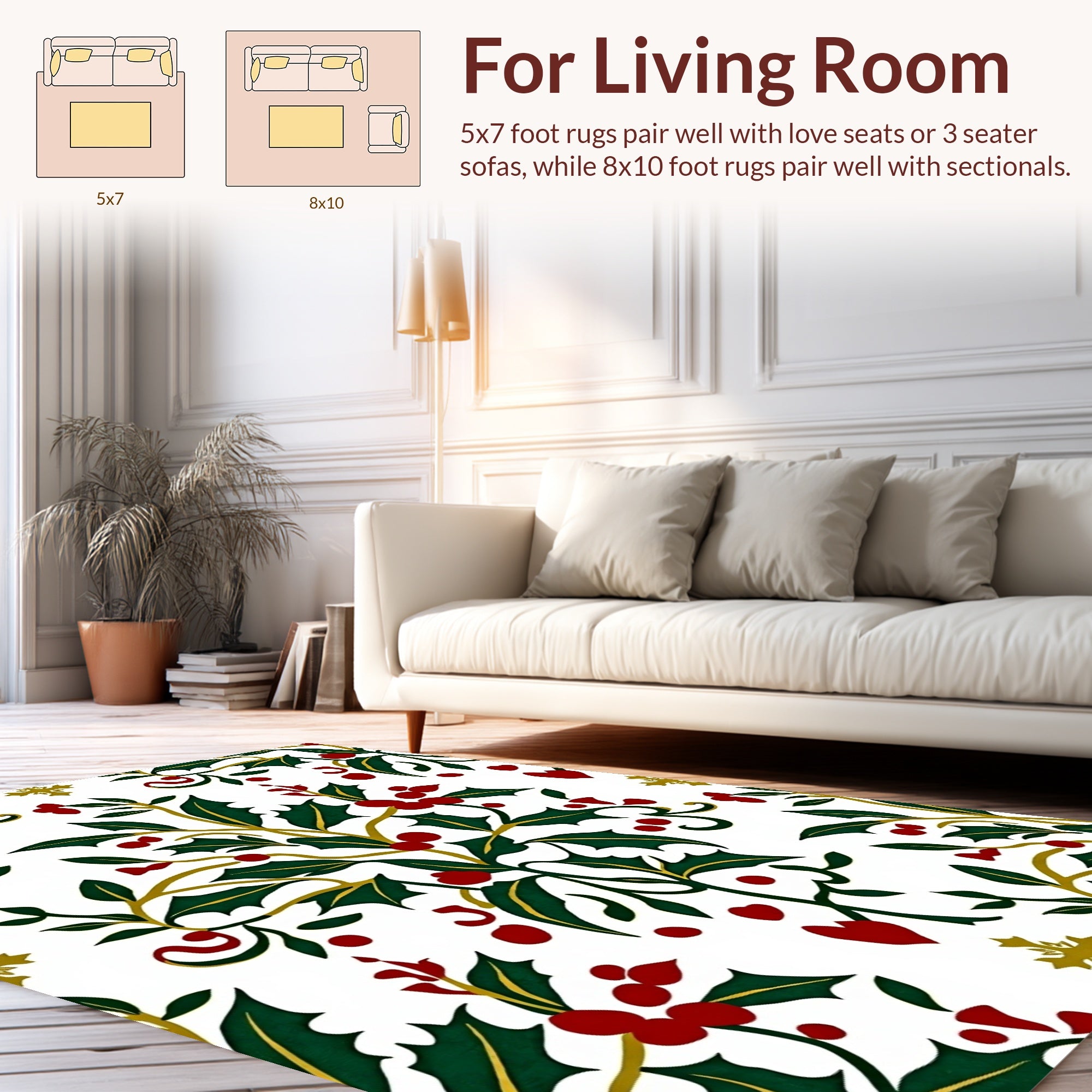 Holly Berry Vine Flourish Pattern Rug