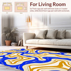Abstract Swirls Blue Gold Rug