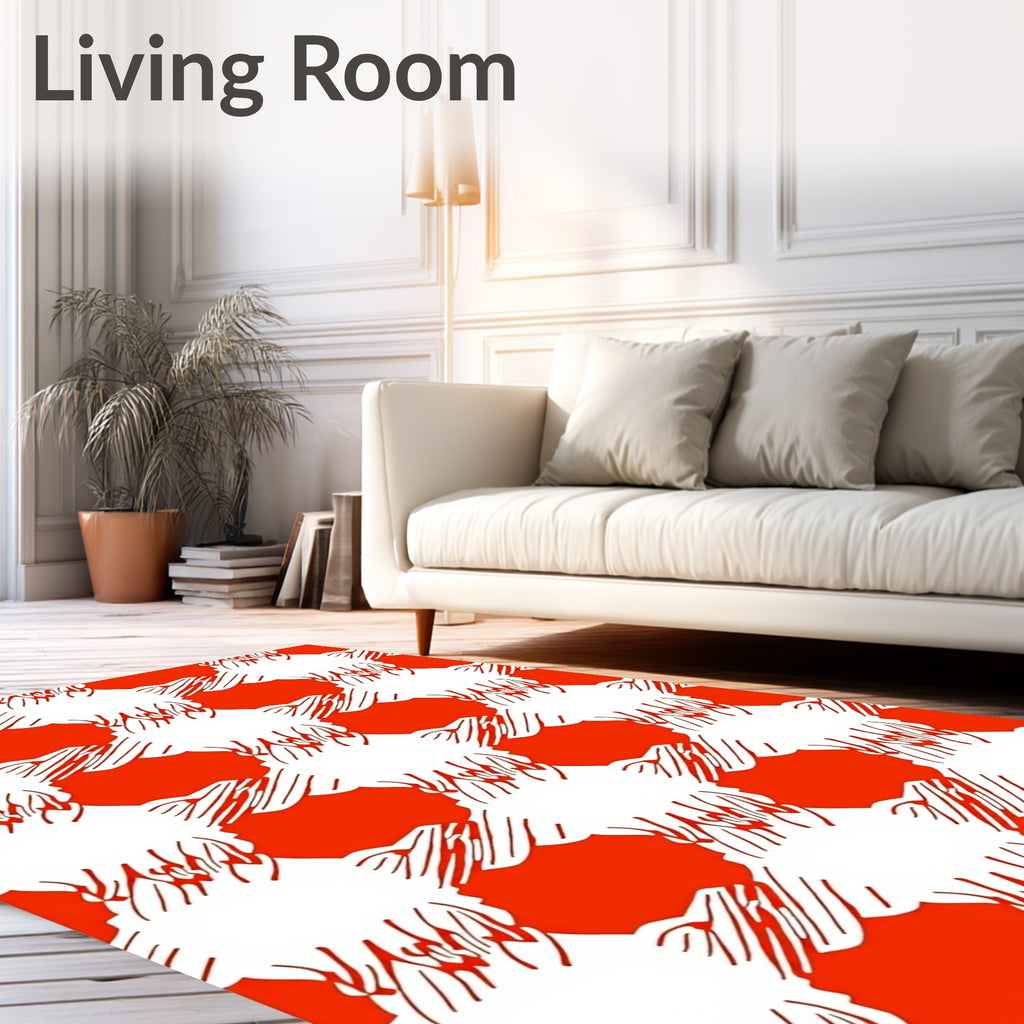 Red White Abstract Checkered Pattern Rug