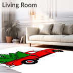 Red Vintage Truck Green Trees Rug