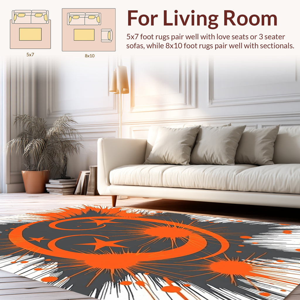 Orange Starburst Swirl Design Rug
