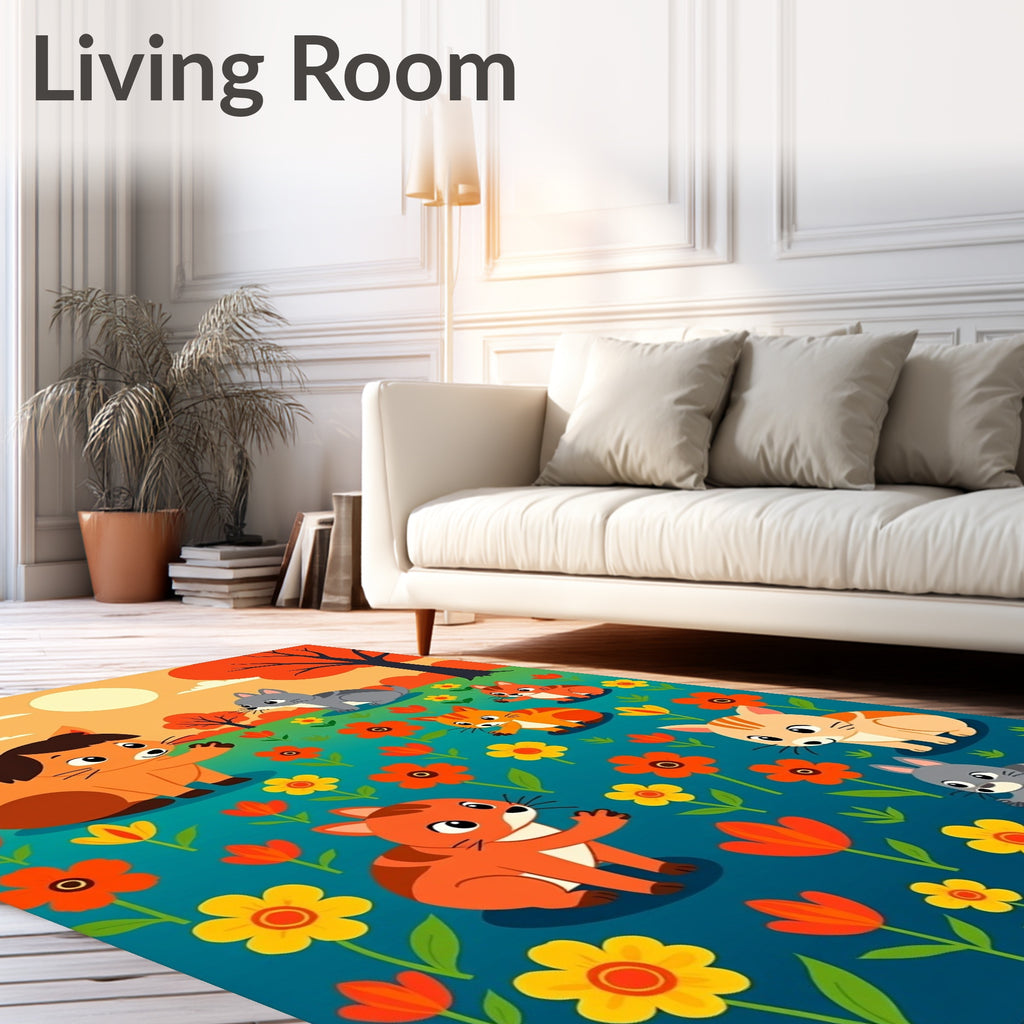 Cute Cats And Flowers Design Rug