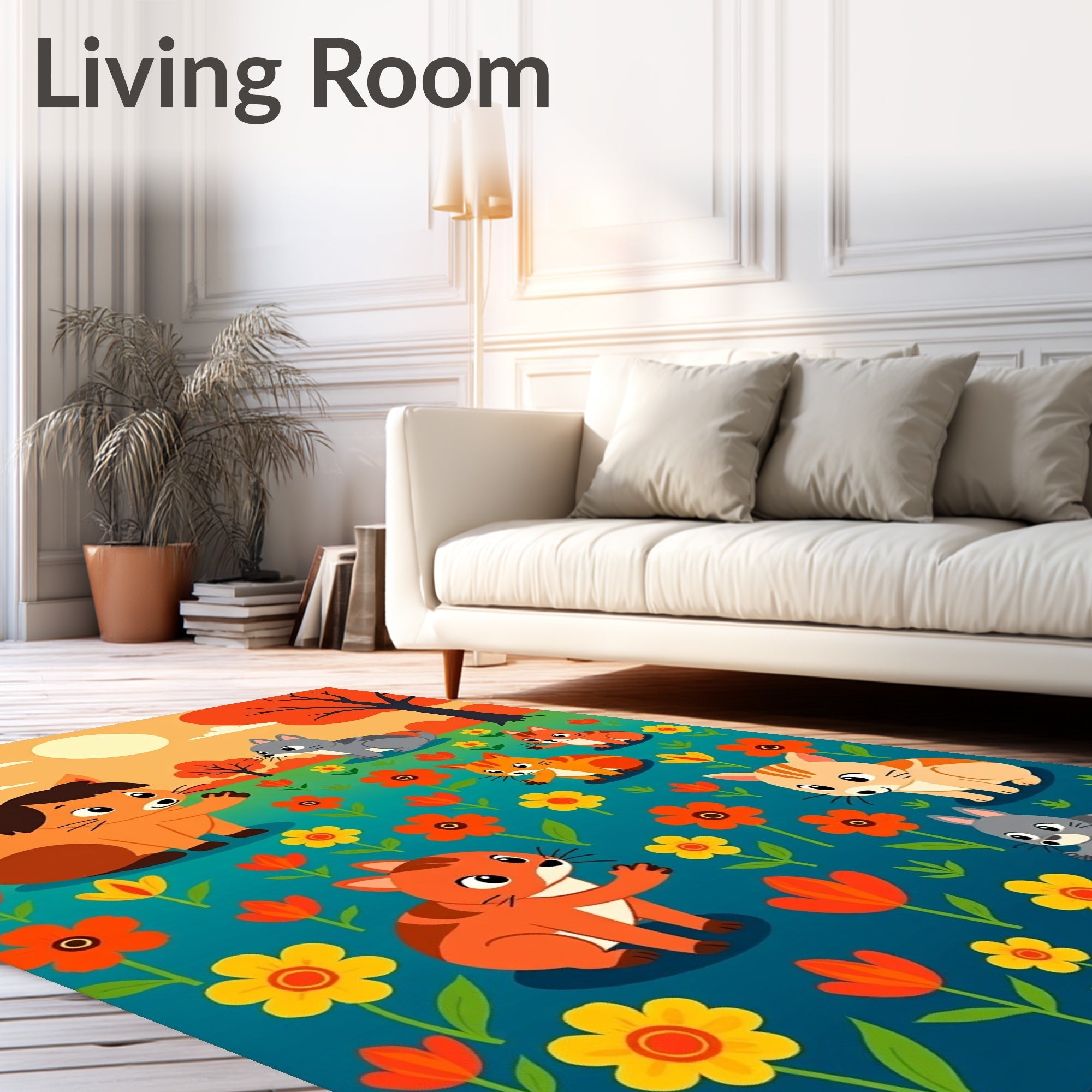 Cute Cats And Flowers Design Rug