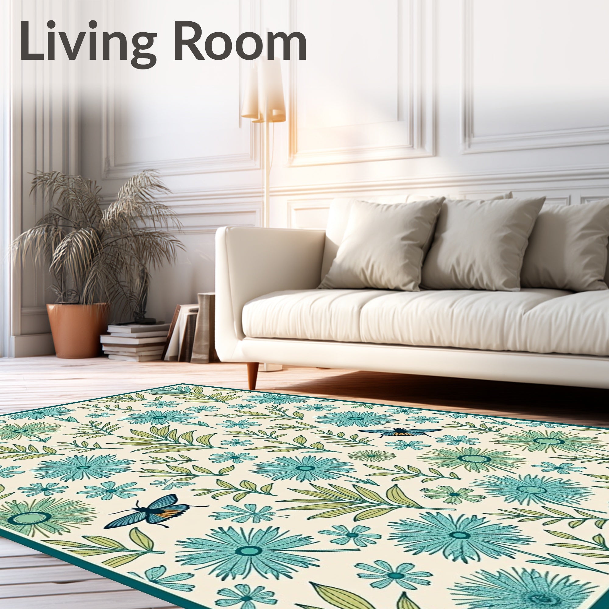 Botanical Daisy Butterfly Pattern Rug
