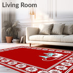 Red Festive Sleigh Floral Border Rug