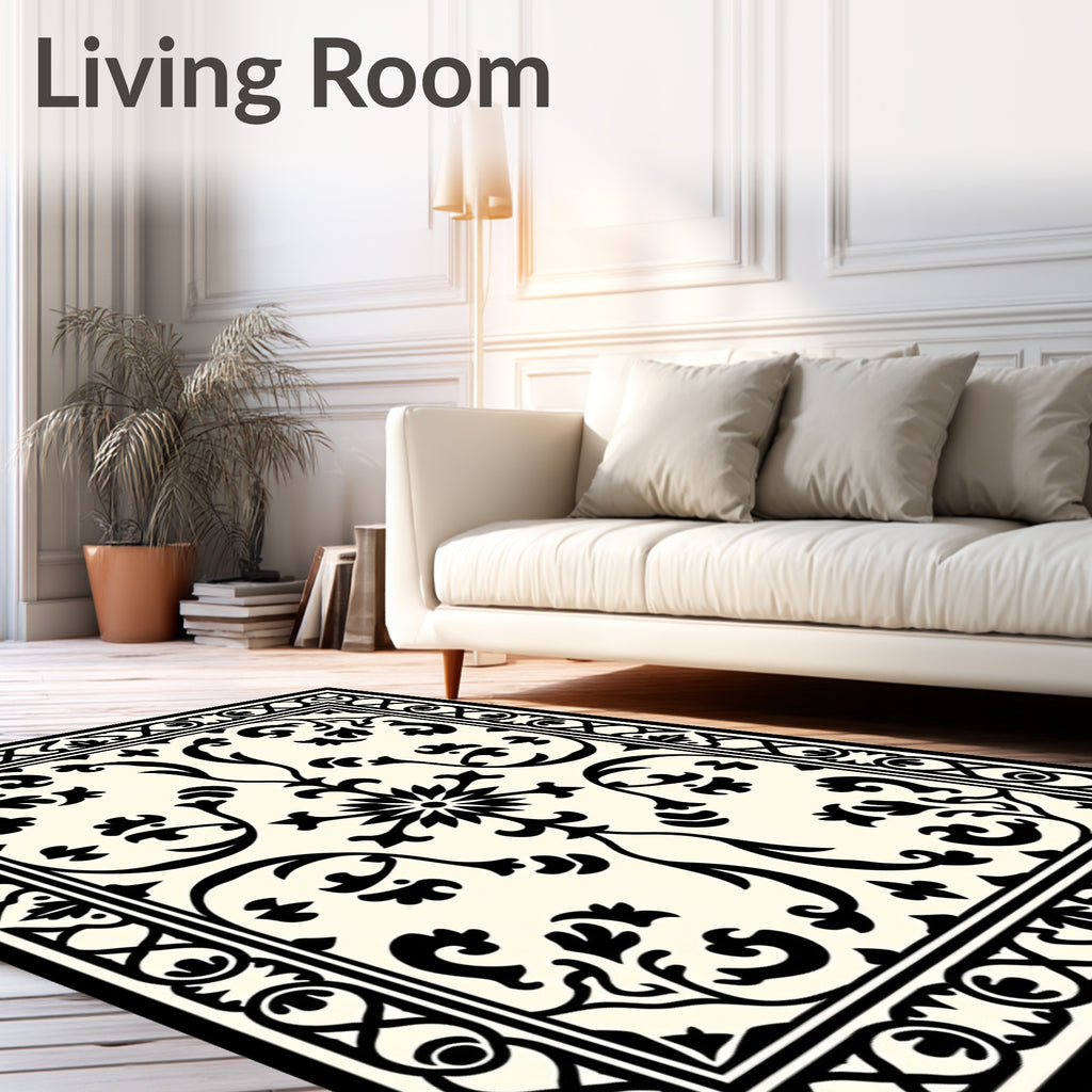 Classic Floral Scroll Border Design Rug