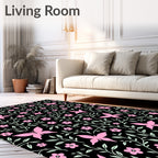 Pink Butterfly Floral Garden Design Rug