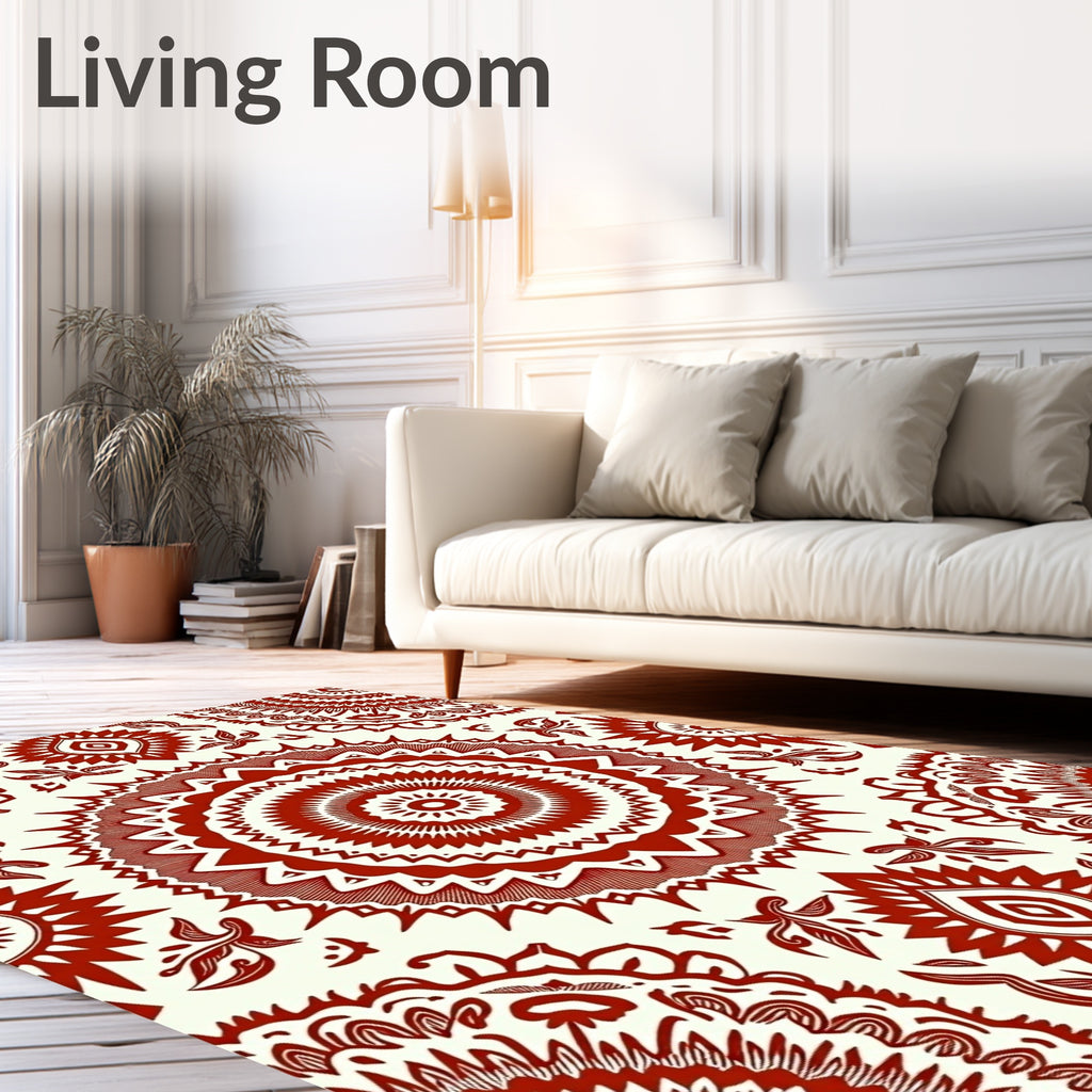 Intricate Red Floral Mandala Pattern Rug