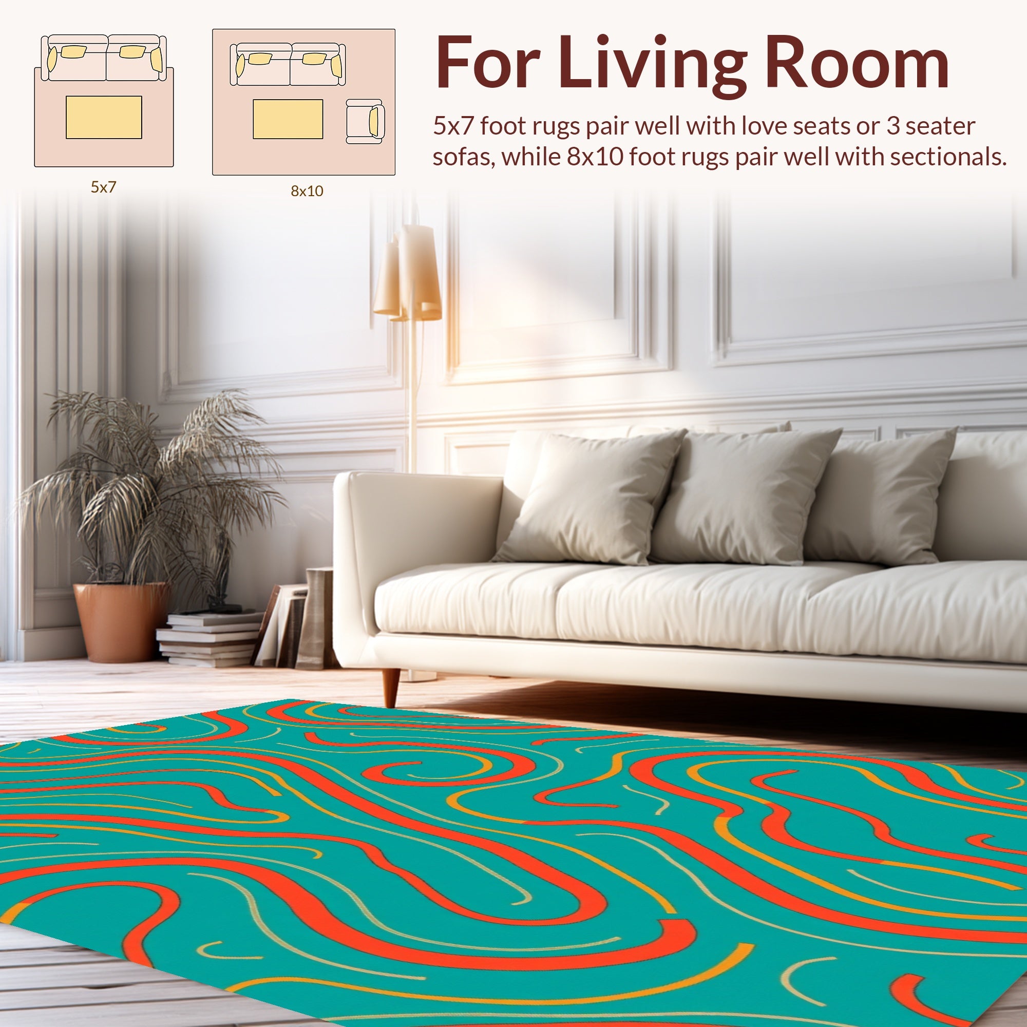 Abstract Swirls Red Teal Design Rug