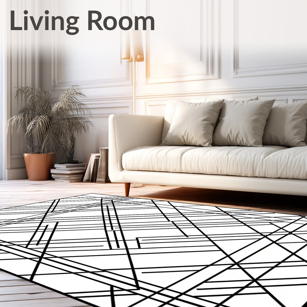 Black And White Geometric Lines Rug