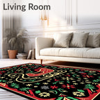 Festive Red Sleigh Floral Garland Rug