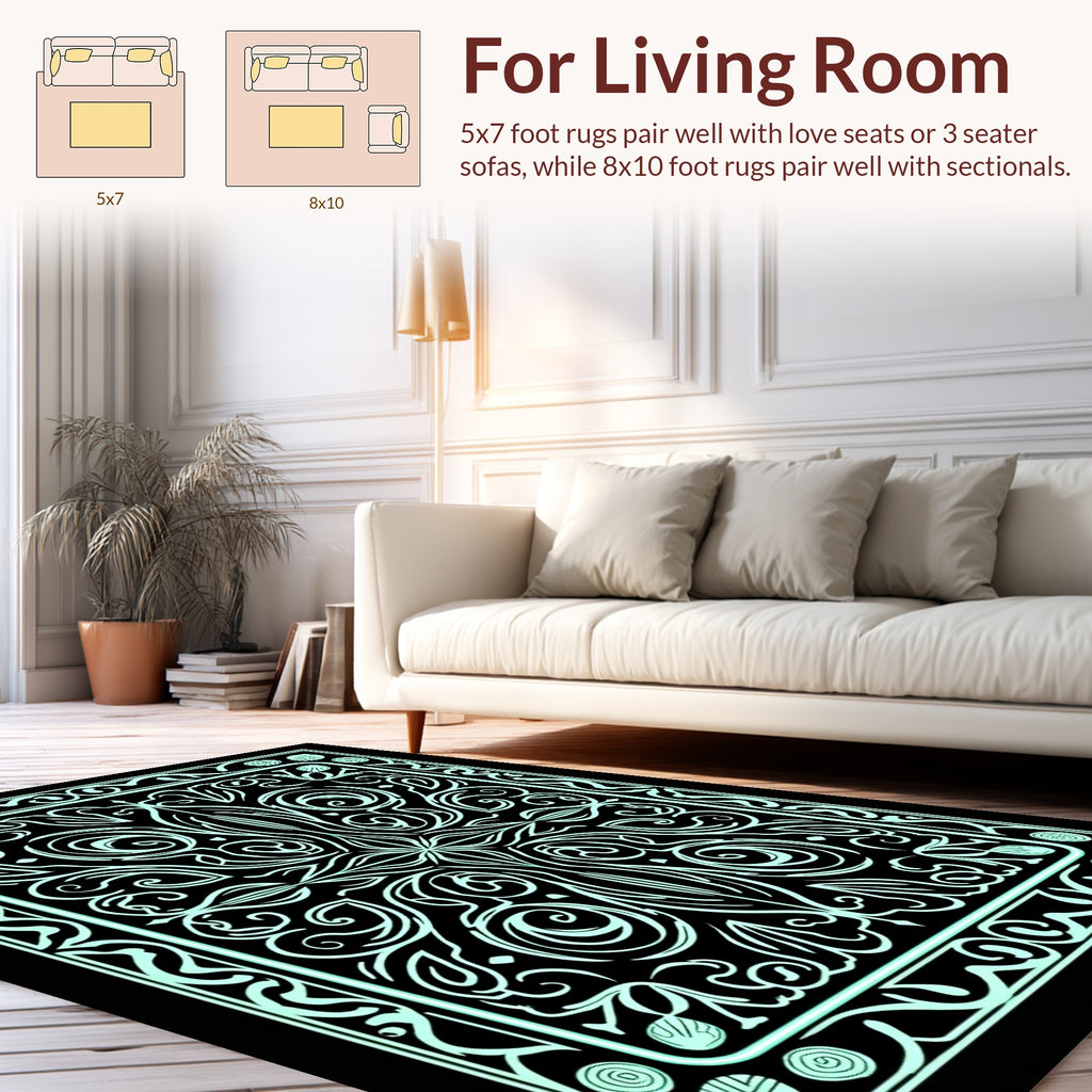 Symmetrical Floral Swirls Design Rug