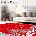 Red Snowflake Evergreen Forest Design Rug