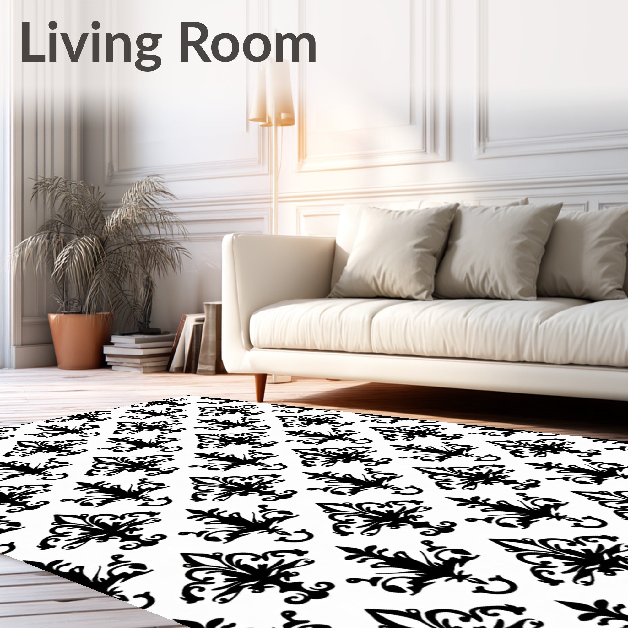 Classic Black White Fleur-de-lis Pattern Rug