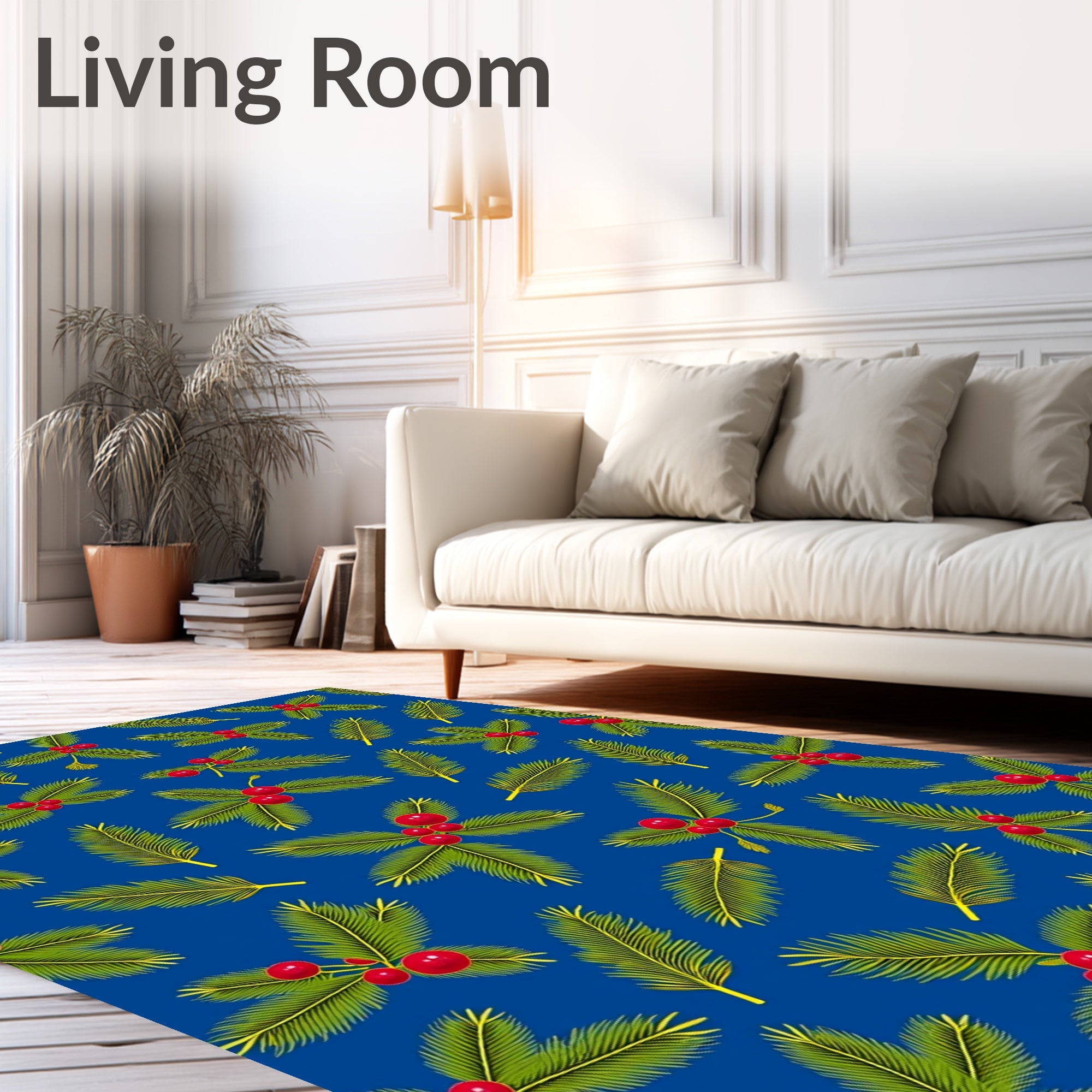 Green Fir Berry Blue Holiday Arrangement Rug