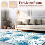 Blue Fan Patterned Graphic Art Rug