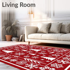 Red Snowflake Tree Patterned Rug
