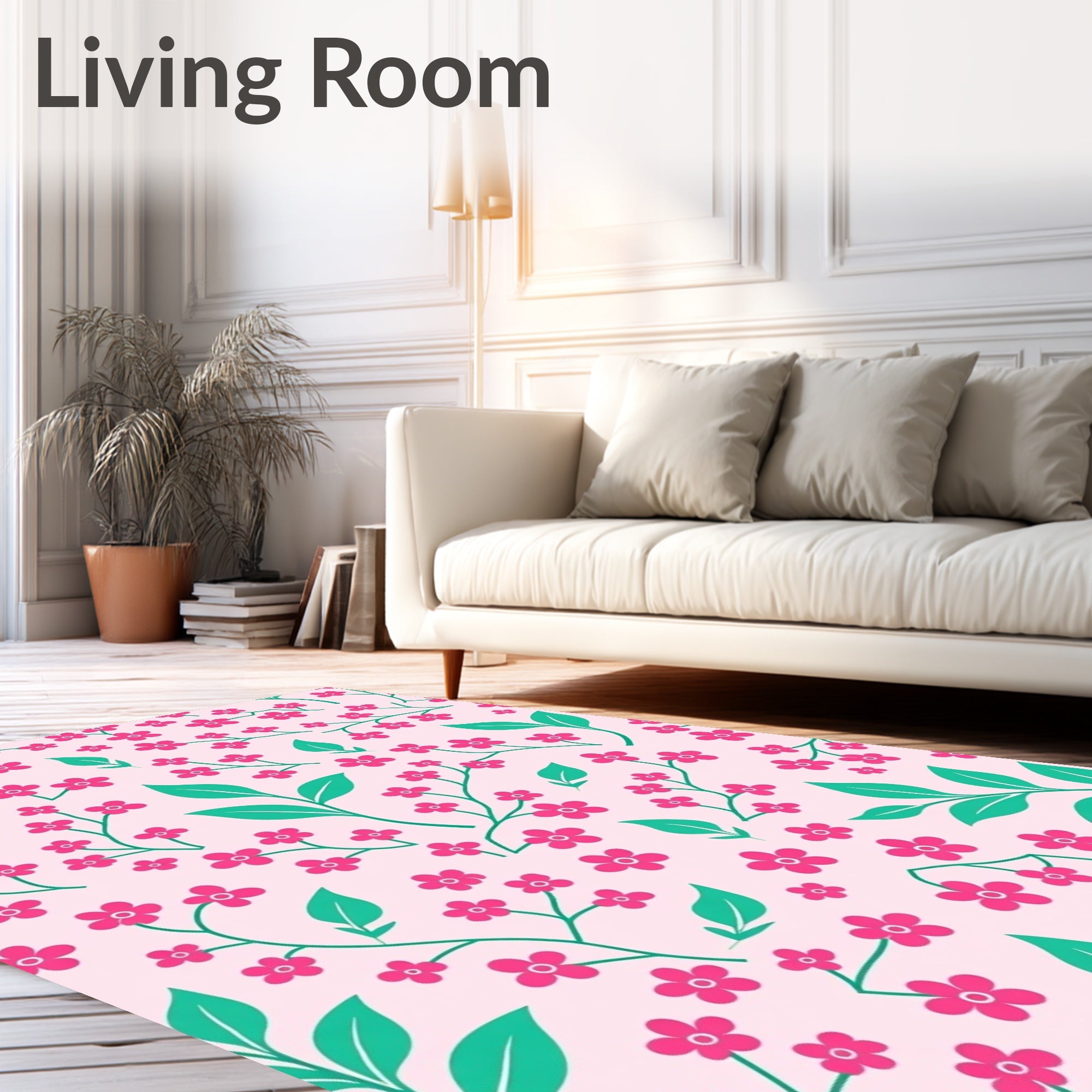 Pink Floral Nature Pattern Rug