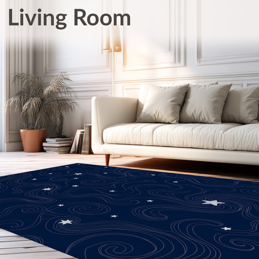 Whimsical Star Swirl Navy Design Rug