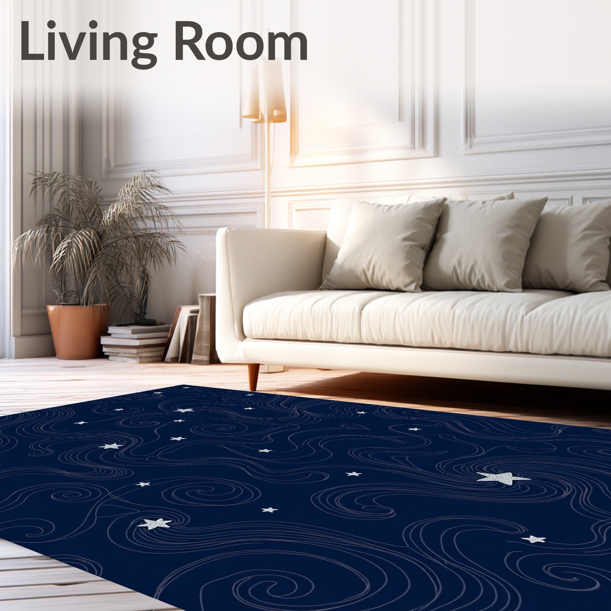 Whimsical Star Swirl Navy Design Rug