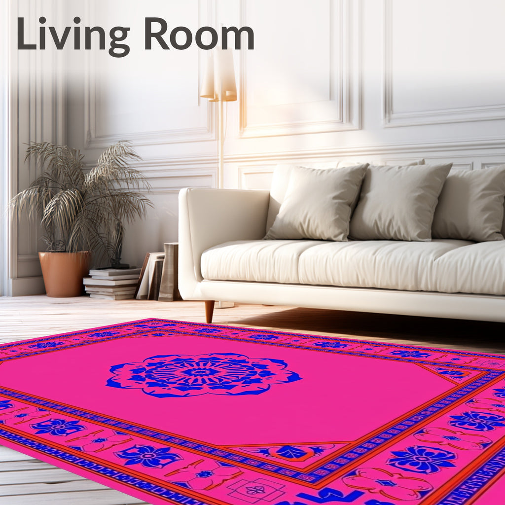Vibrant Mandala Floral Pattern Bordered Rug