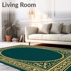 Ornate Golden Oval Scrollwork Rug