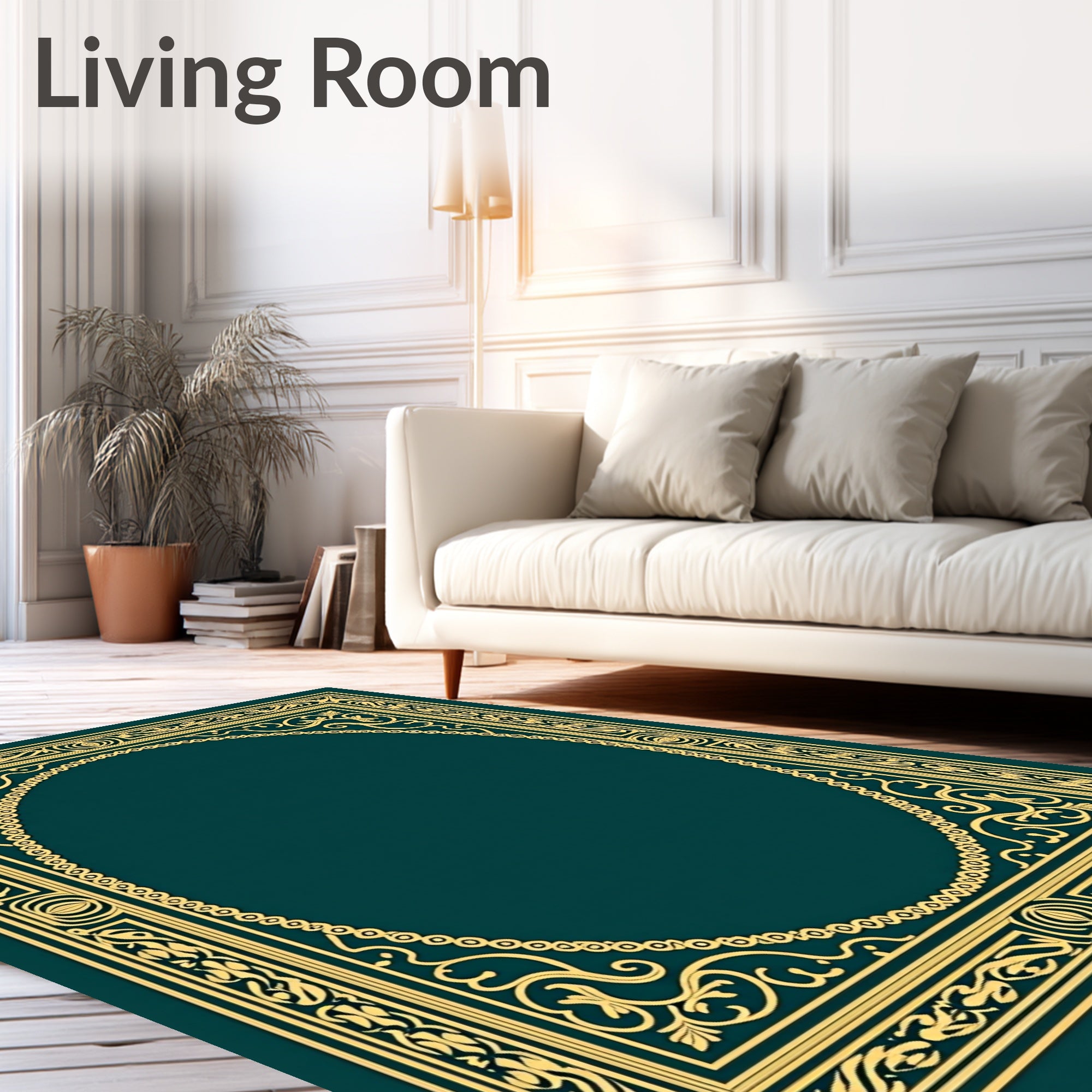 Ornate Golden Oval Scrollwork Rug