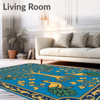 Golden Tree And Peacock Pattern Accent Rug