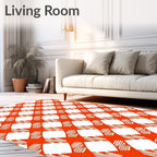 Orange White Diagonal Gingham Design Rug