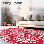 Classic Red and White Damask Pattern Rug