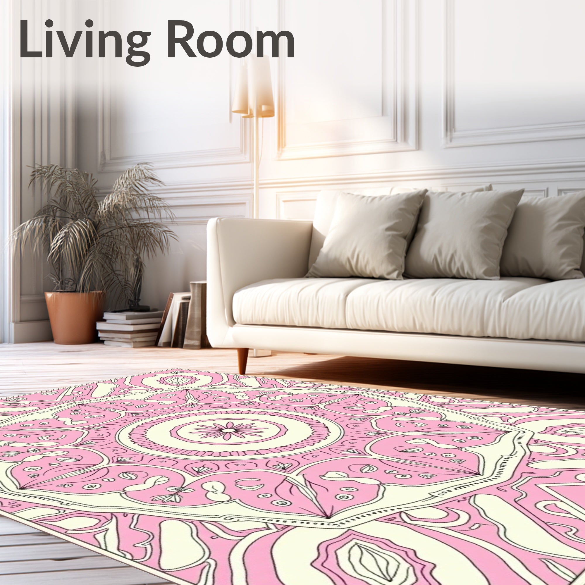 Pink Cream Mandala Pattern Design Rug