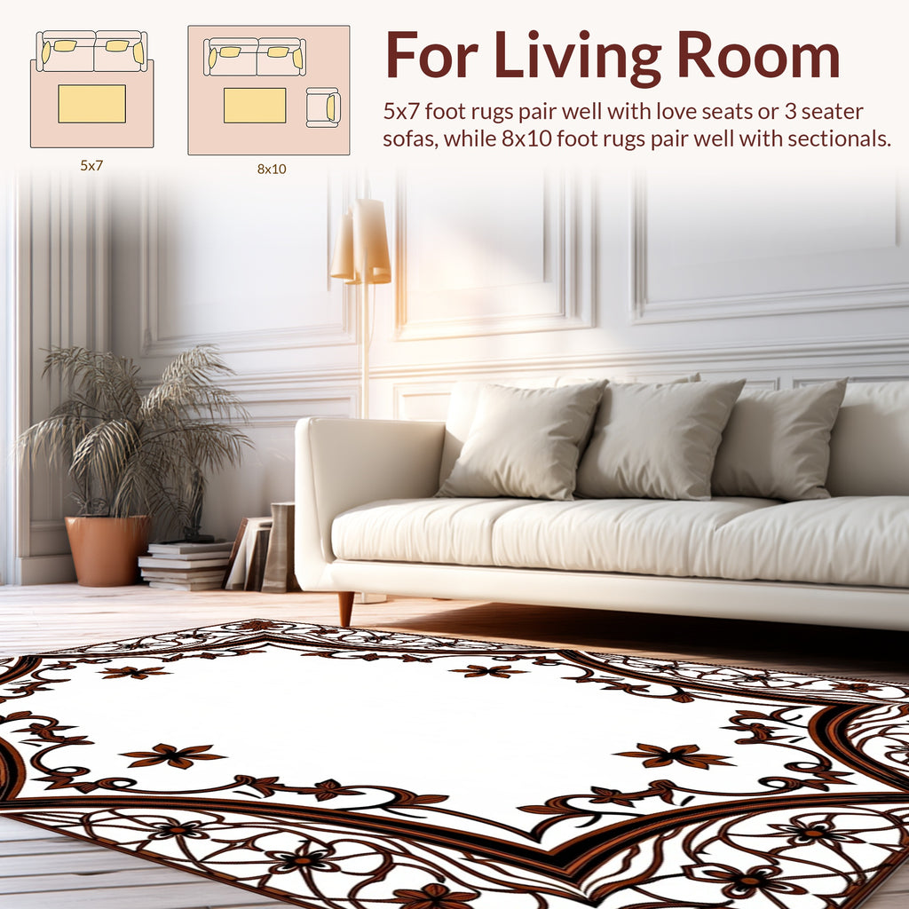 Intricate Floral Arabesque Border Design Rug