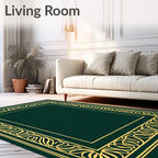 Emerald Green Golden Floral Border Rug