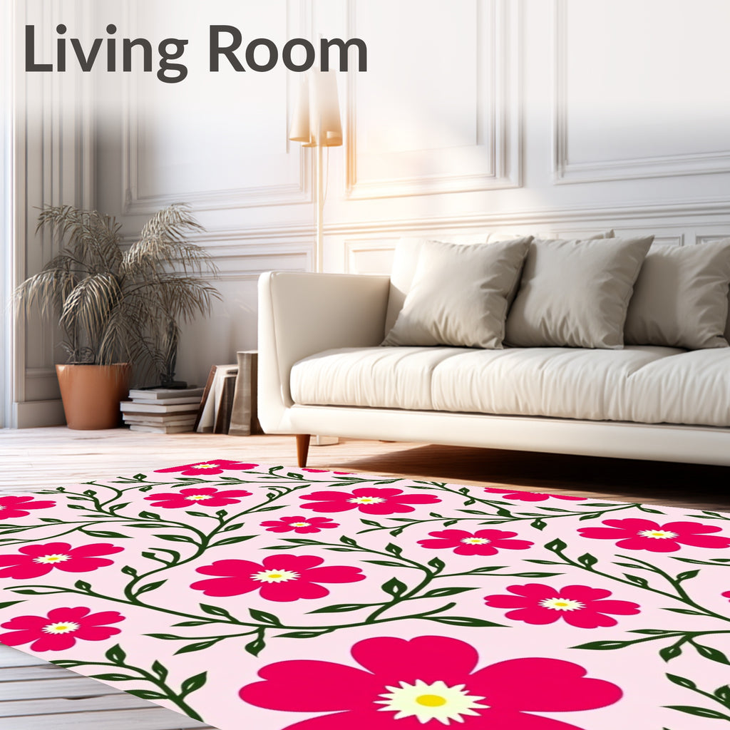 Vibrant Blooms Greenery Pattern Rug