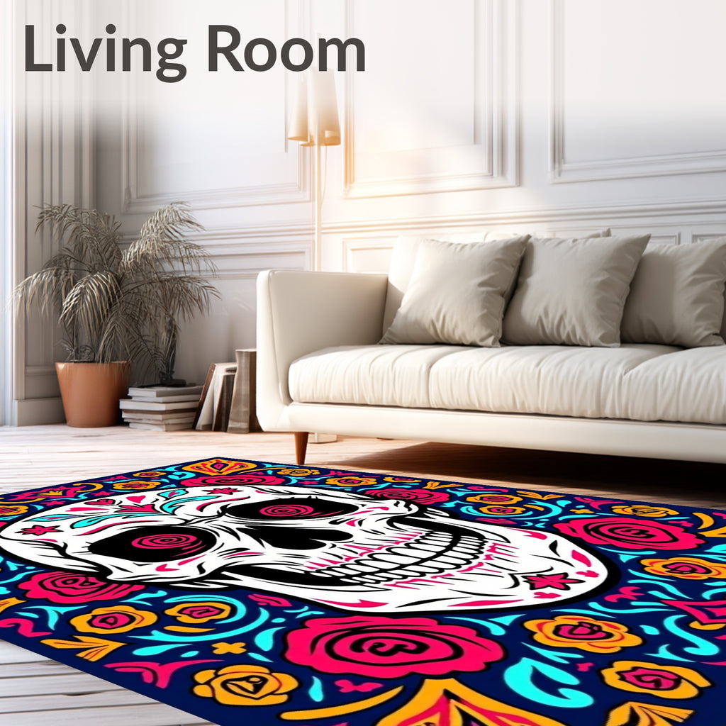 Vibrant Floral Skull Pattern Rug