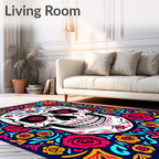 Vibrant Floral Skull Pattern Rug