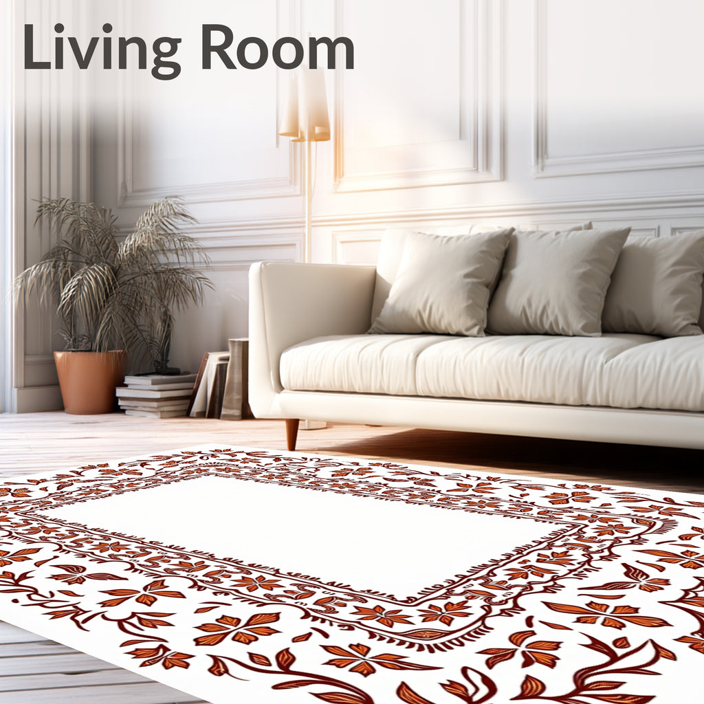Ornate Floral Vines Border Rug