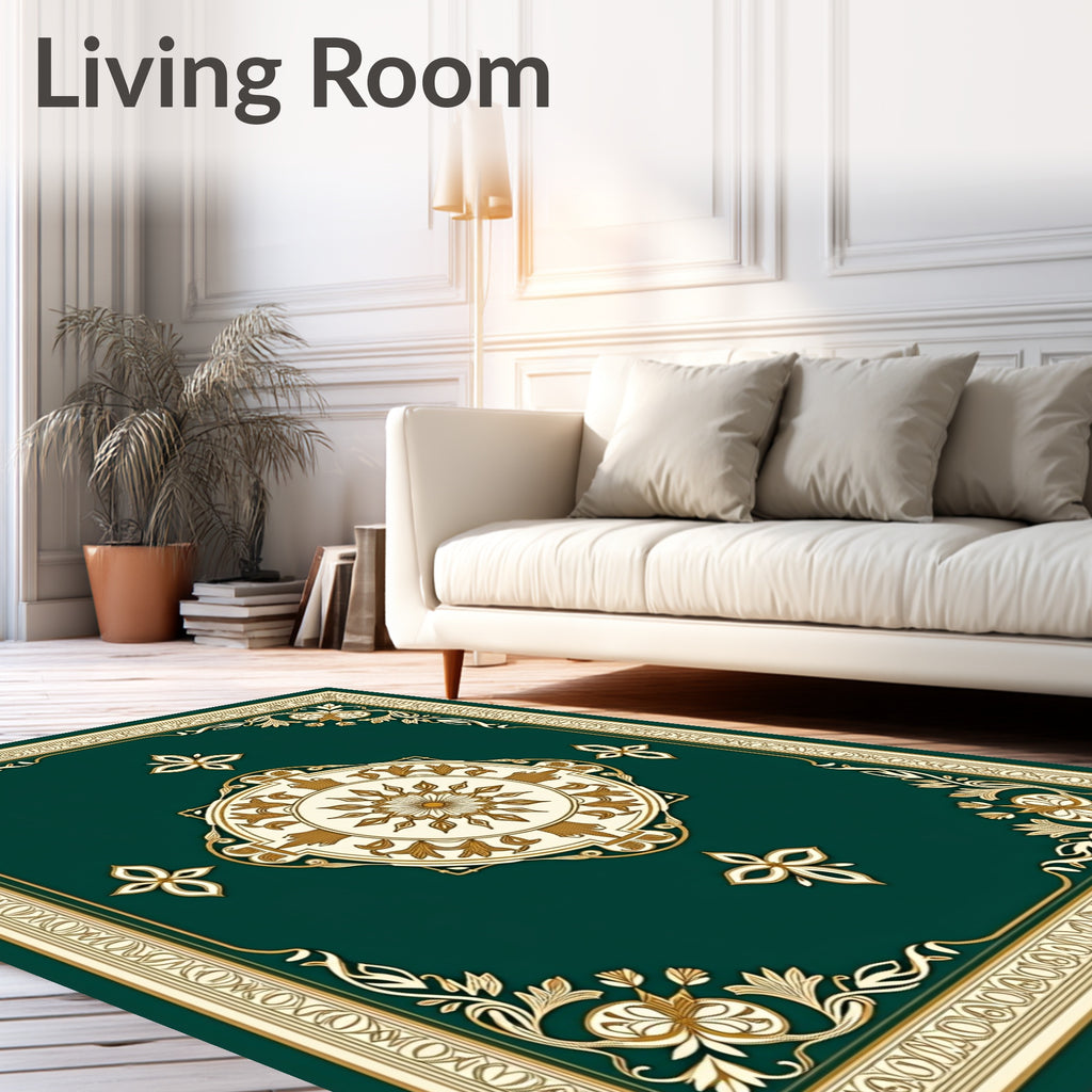 Elegant Gold Floral Medallion Border Rug