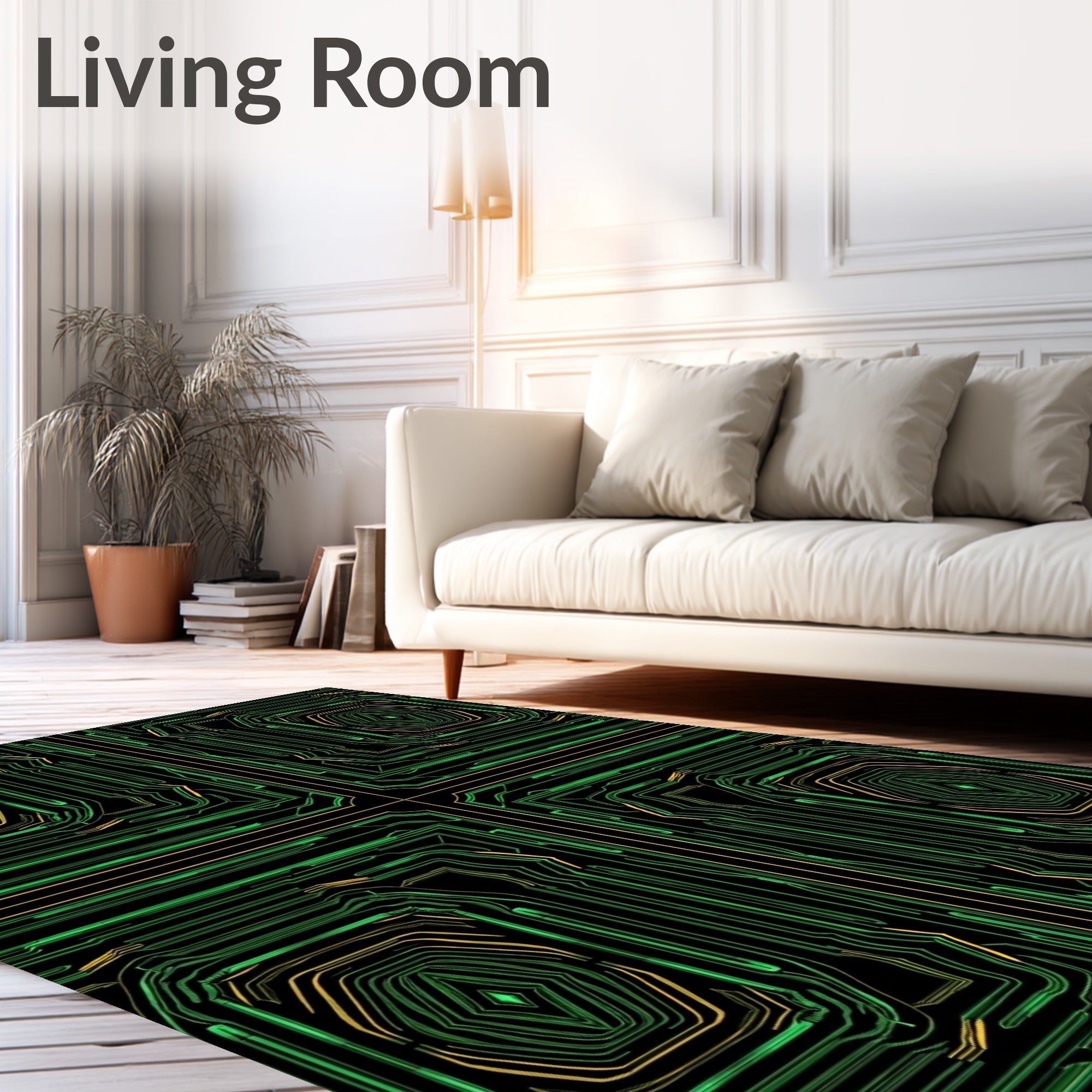 Green Circuit Board Geometric Hexagon Rug