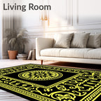 Ornate Yellow Black Geometric Medallion Design Rug
