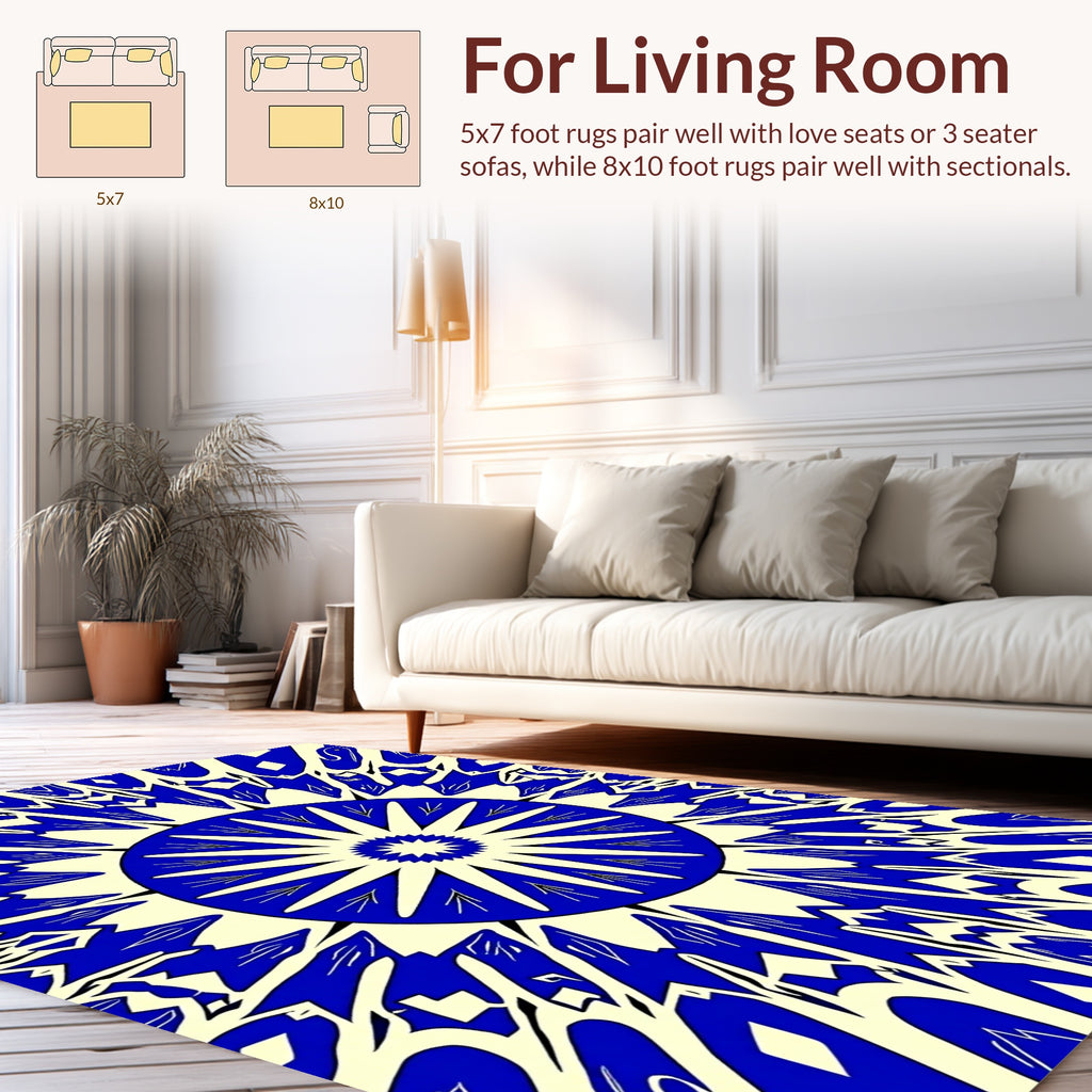 Bold Royal Blue Sunburst Design Rug