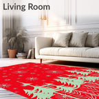 Festive Evergreen Tree Starburst Design Rug