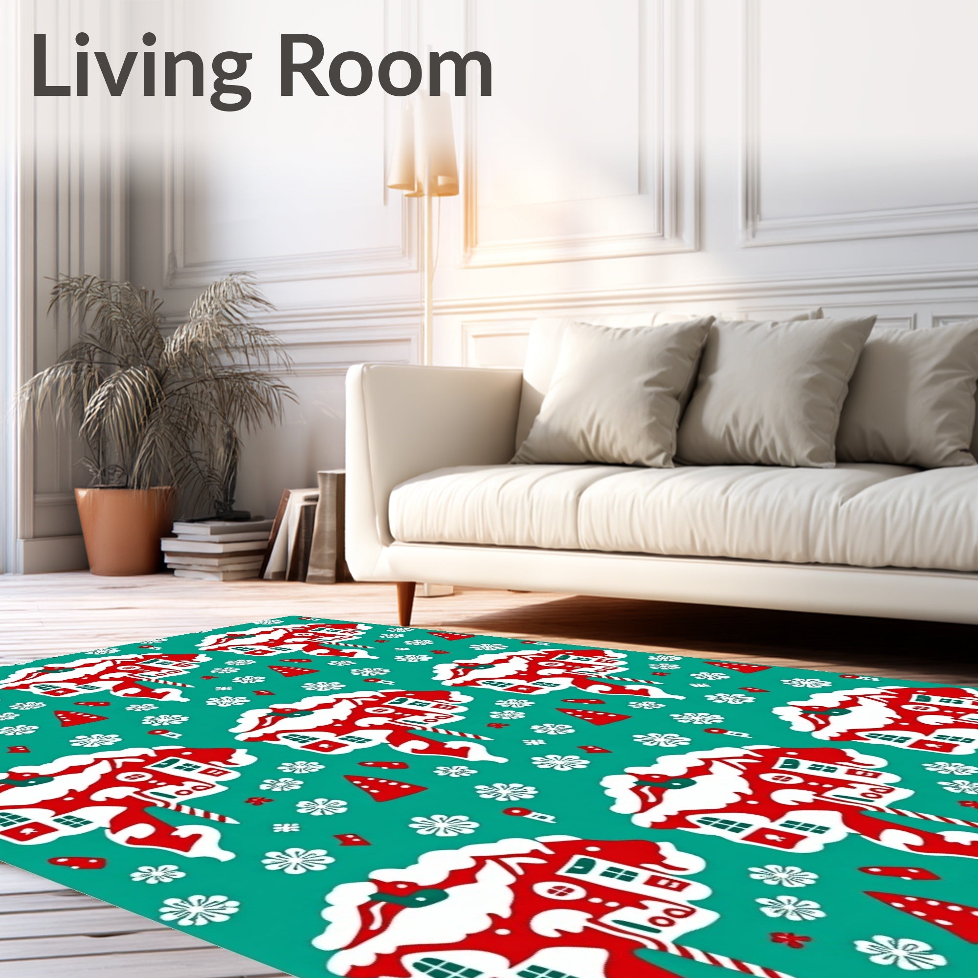 Winter Snowy Gingerbread House Scene Rug